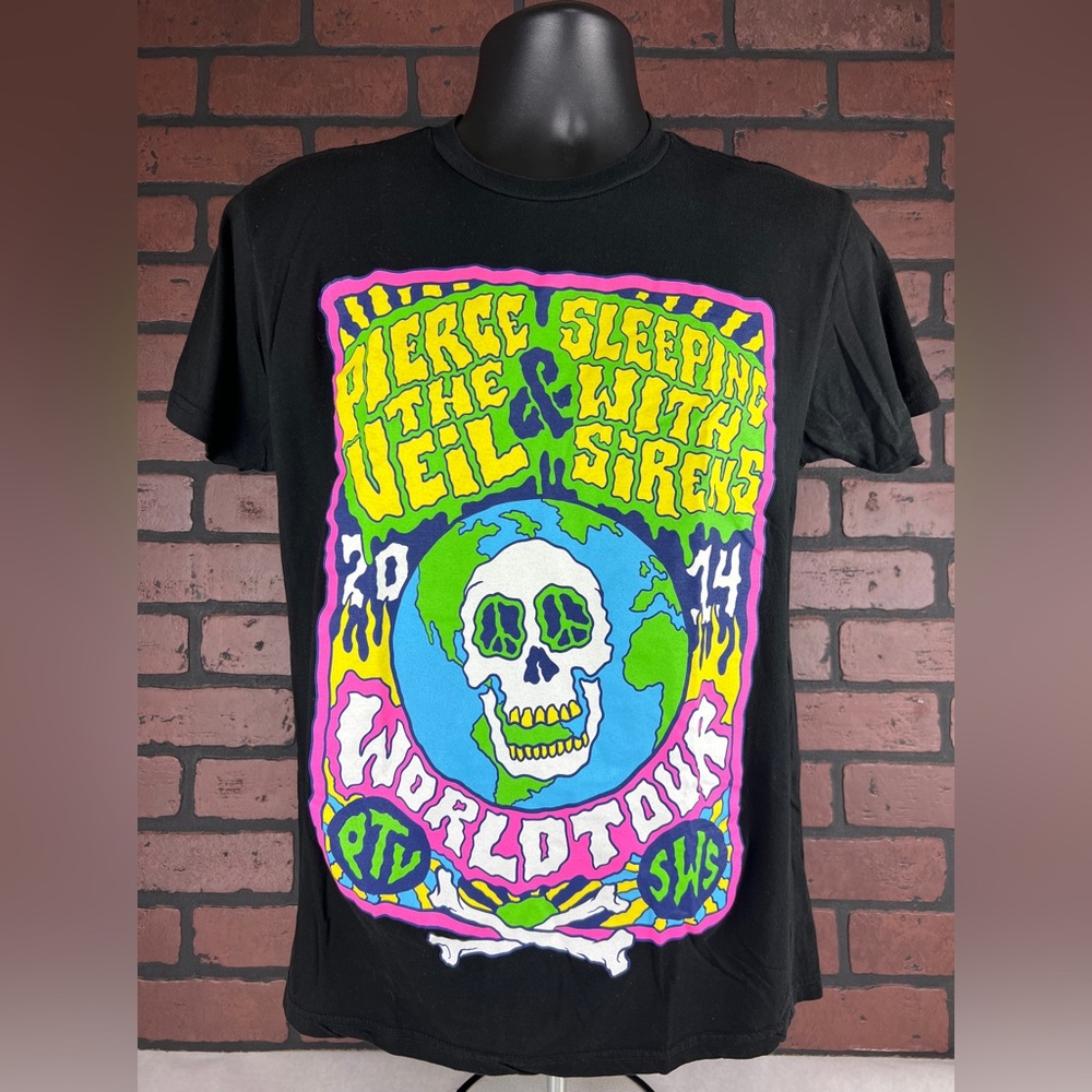 Pierce The Veil Sleeping With Sirens T-Shirt 2014 World Tour Band Black Skull M